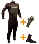 Cood water temperature 5/3 wetsuit, booties and gloves