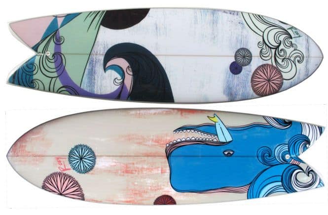 Ocean themed spray paint surfboard art