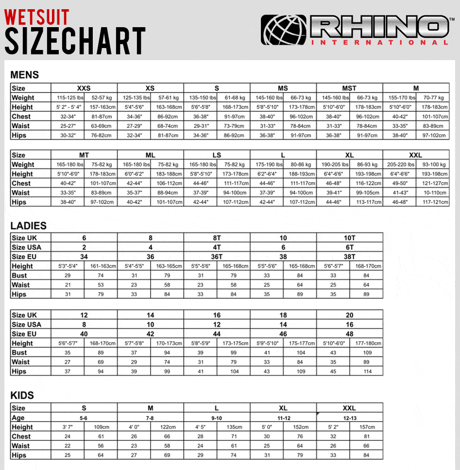 Wetsuit Size Charts For All Known Brands 360Guide