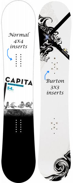 Burton 3x3 and normal 4x4 snowboard inserts