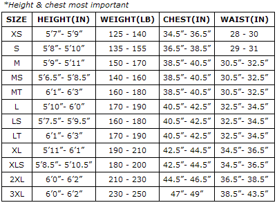 Xlt Size Chart