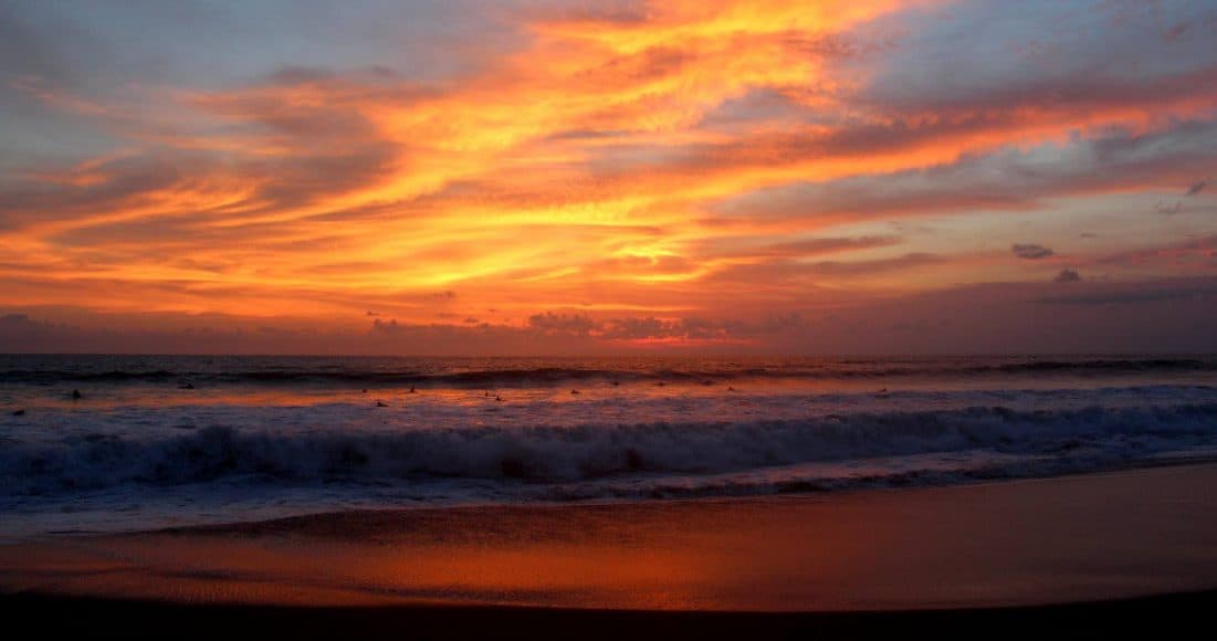 Epic Bali surfing sunset on Brawa beach