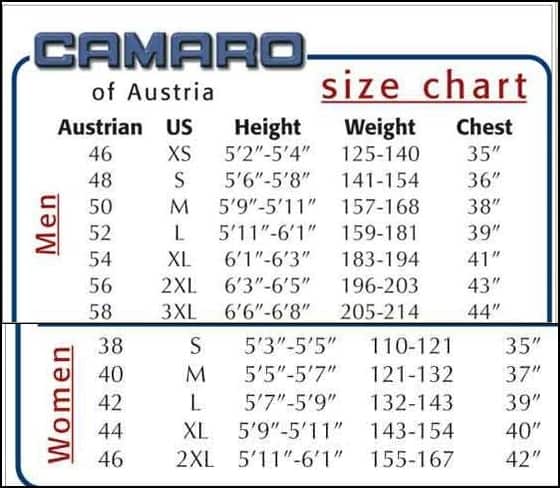 Quintana Roo Size Chart
