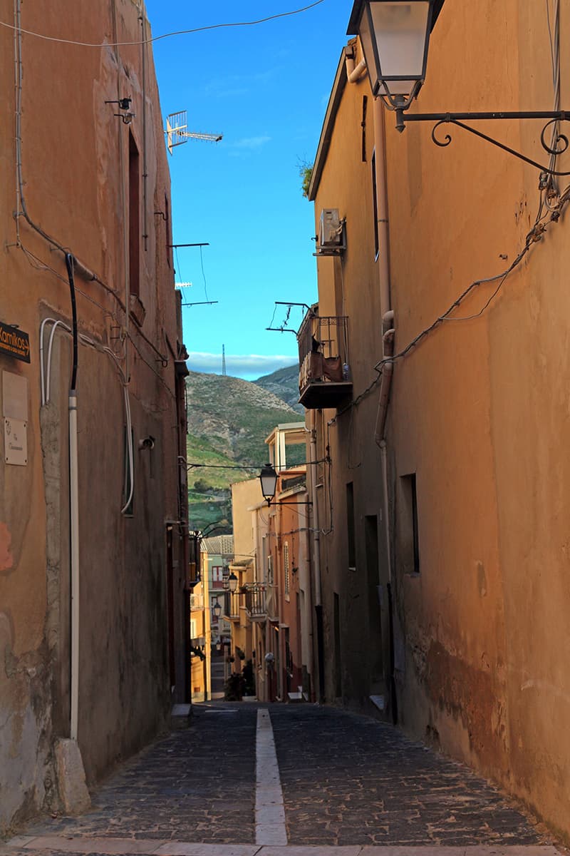 Narrow street in Siculiana, Sicily.