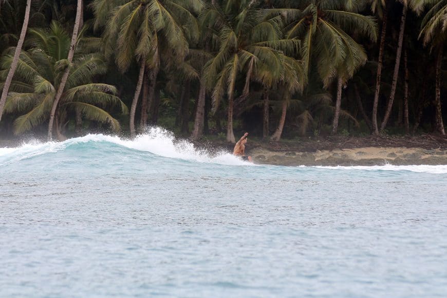 This wave break like maybe 10m from the palm tree jungle. Epic background and a whole day session.
