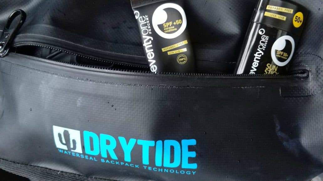Testing the DryTide backpack and SeventyOne Percent sunscreen (not needed unfortunately)