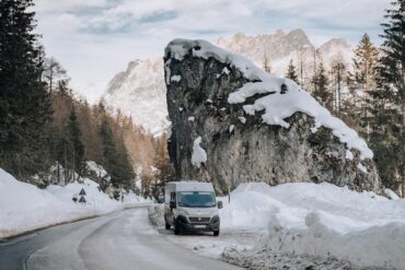 camper van in snow