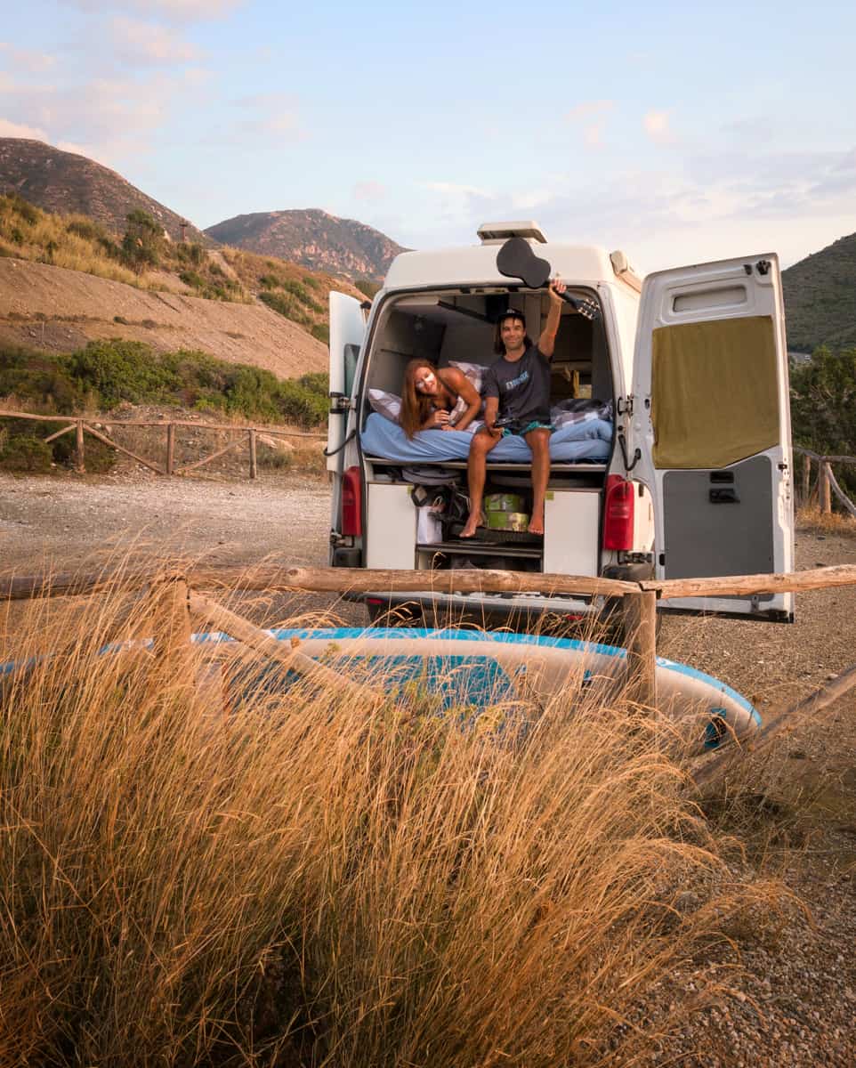 camper van with sideways bed