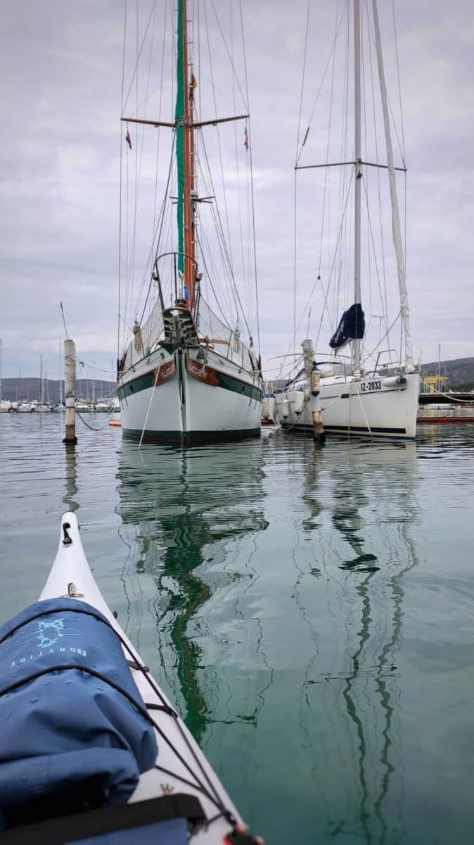 Marina with sailboats on kayak