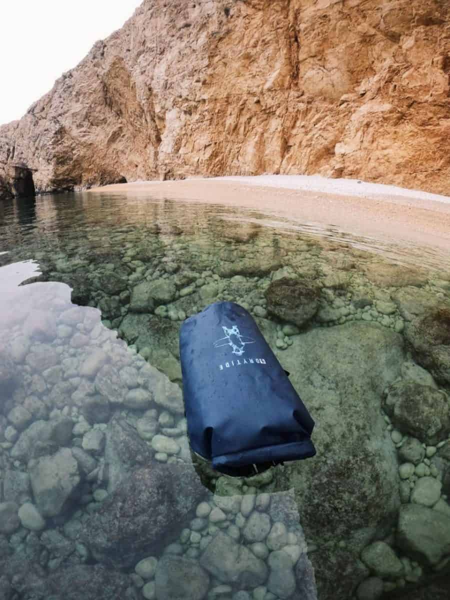 Dry bag floating on sea surface