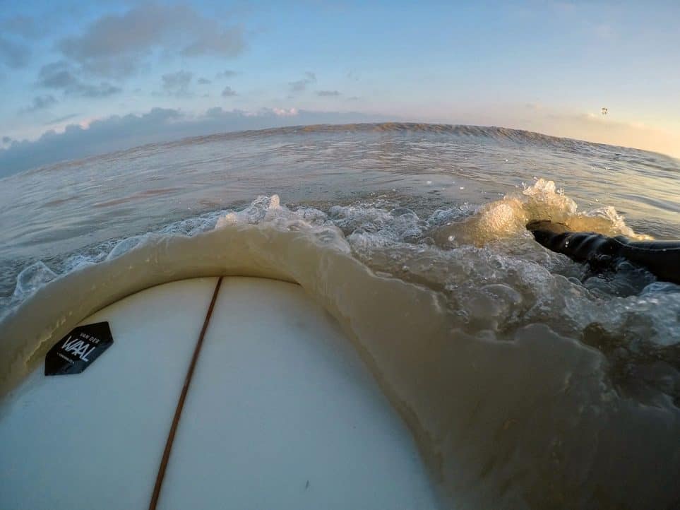 Surfing in coffee colored water